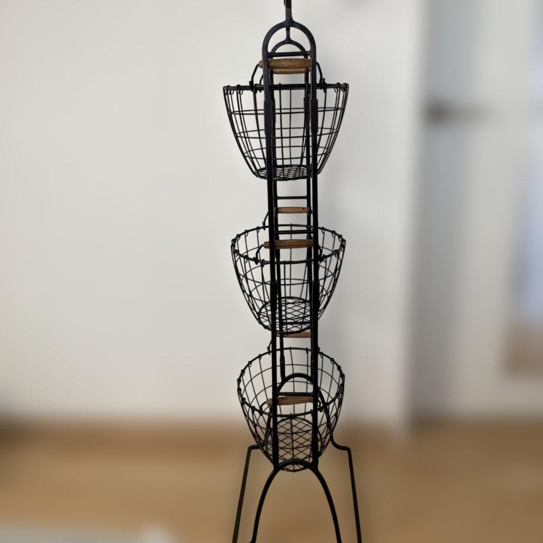 アンティーク風ブラック 3段ワイヤーバスケット