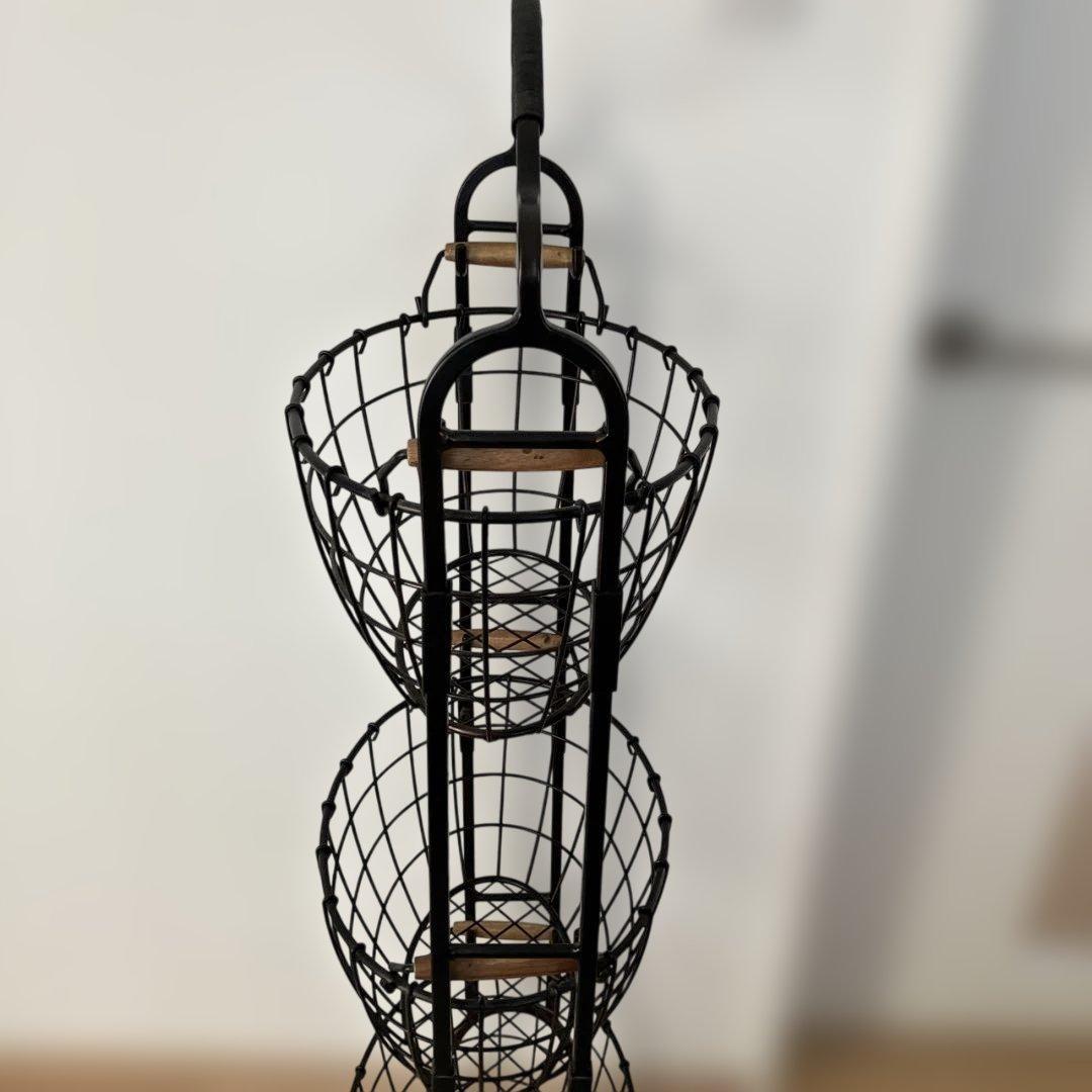 アンティーク風ブラック 3段ワイヤーバスケット