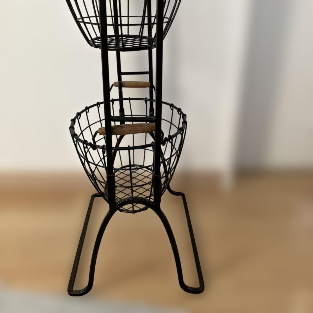 アンティーク風ブラック 3段ワイヤーバスケット