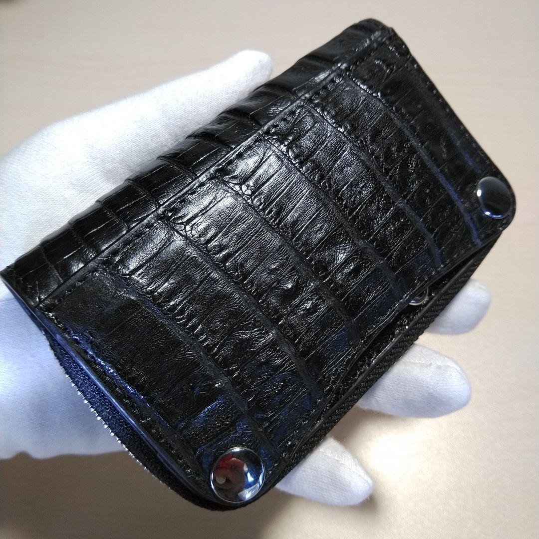 カイマンワニ 脇肚・肚四枚革 RFカード小銭キーケース 薄墨 033610H