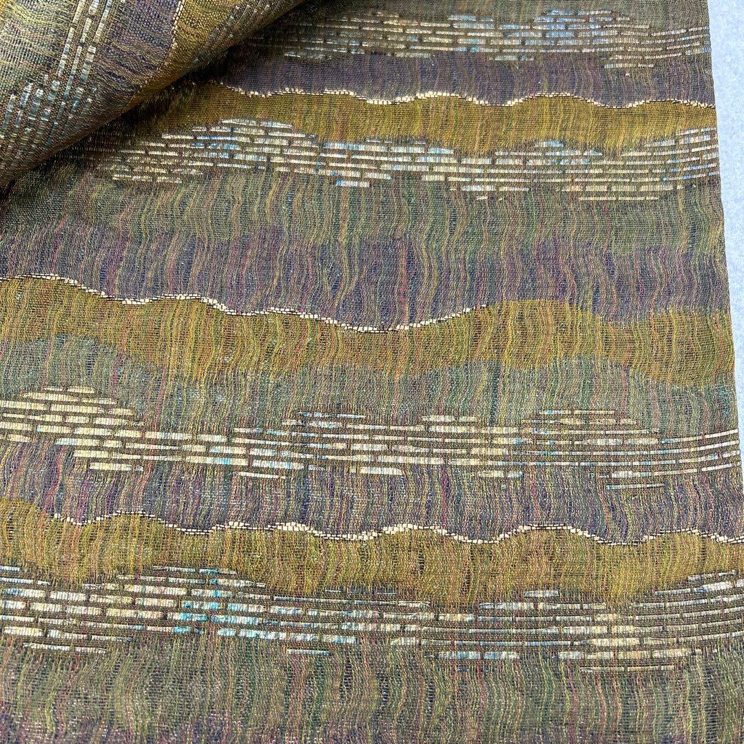 袋帯 緑と紫の波模様0123