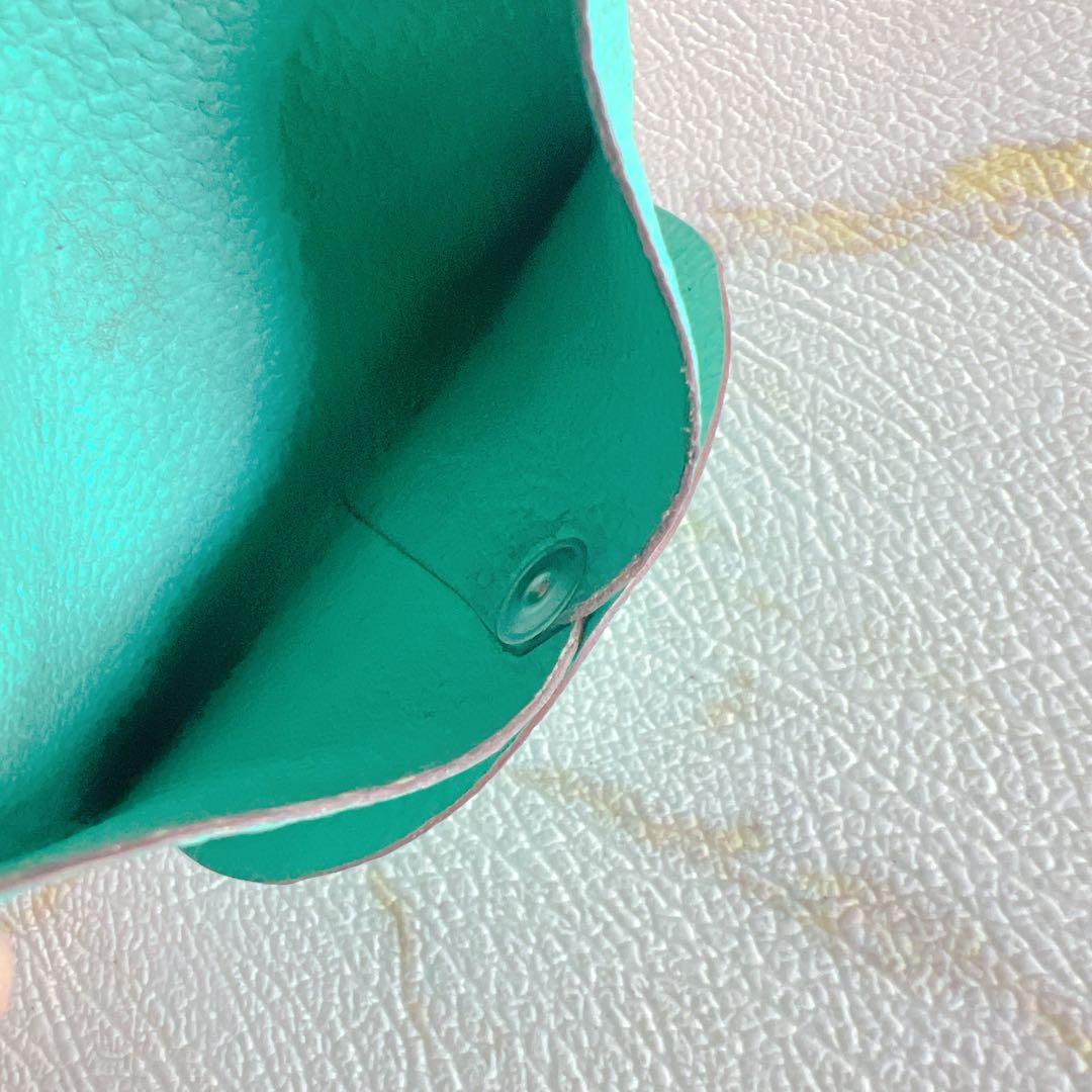 エルメス ケース バスティア グリーン ミント 美品 レザー Ｋ刻印