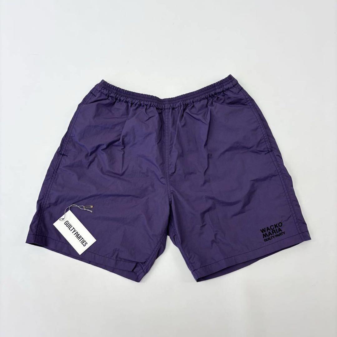 25ss 良品 ワコマリア ナイロン ボード ショーツ 刺繍 パープル XL