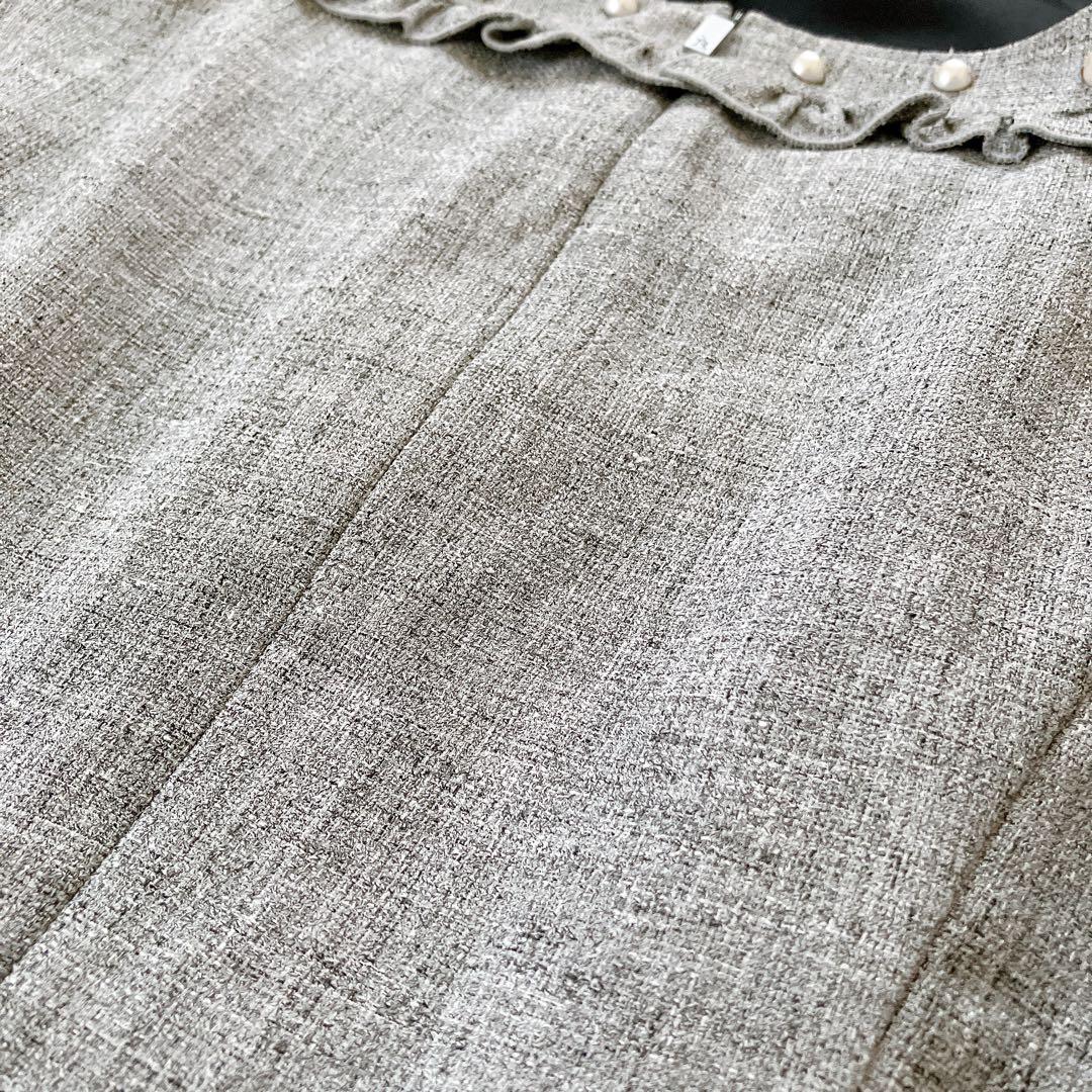 Rene 2022モデル パール装飾ロングワンピース 大きいサイズ38 グレー系