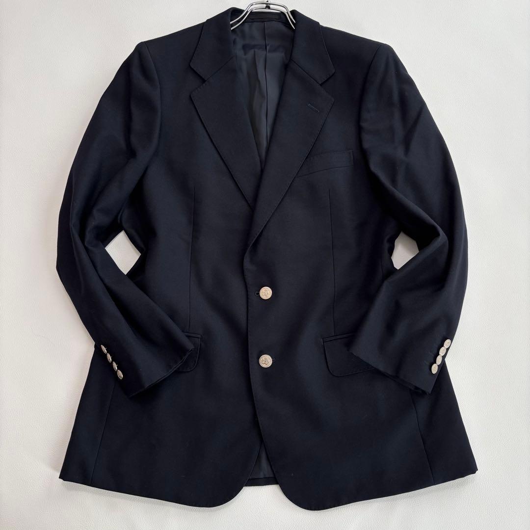 バーバリー[銀ボタンXLサイズ]テーラードジャケット 紺ブレ 裏地ホースロゴ