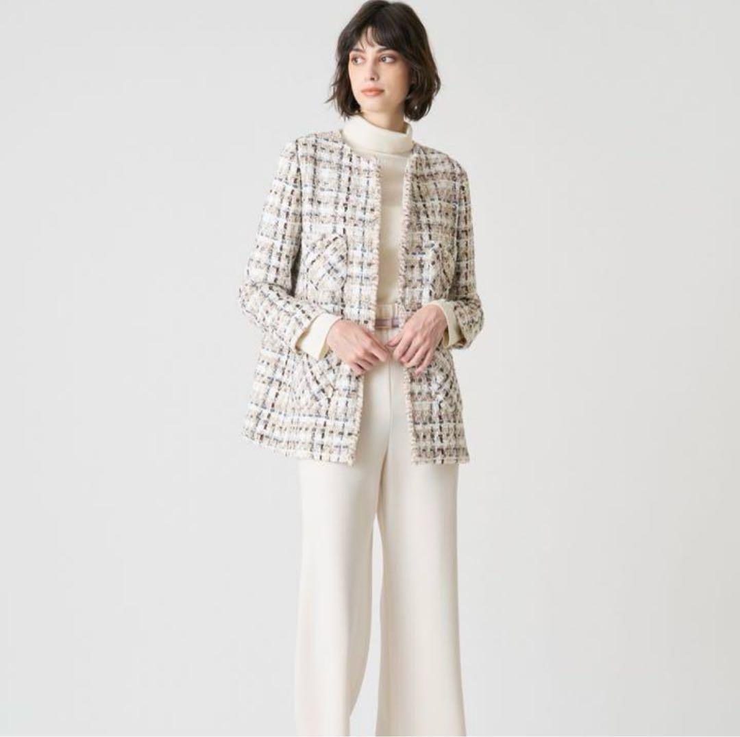 ANAYI ラメスラブツイードロング　ジャケット