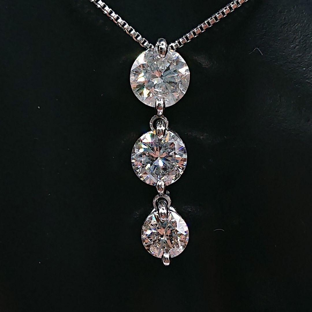 ゆみ様1カラットUP 3粒 揺れる 天然ダイヤモンドネックレスPt900/850