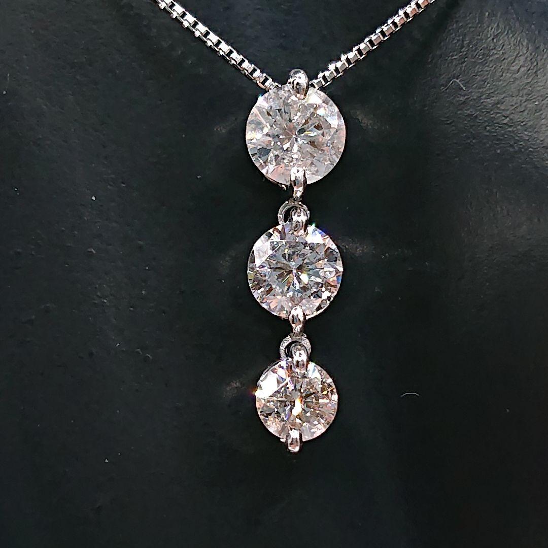ゆみ様1カラットUP 3粒 揺れる 天然ダイヤモンドネックレスPt900/850