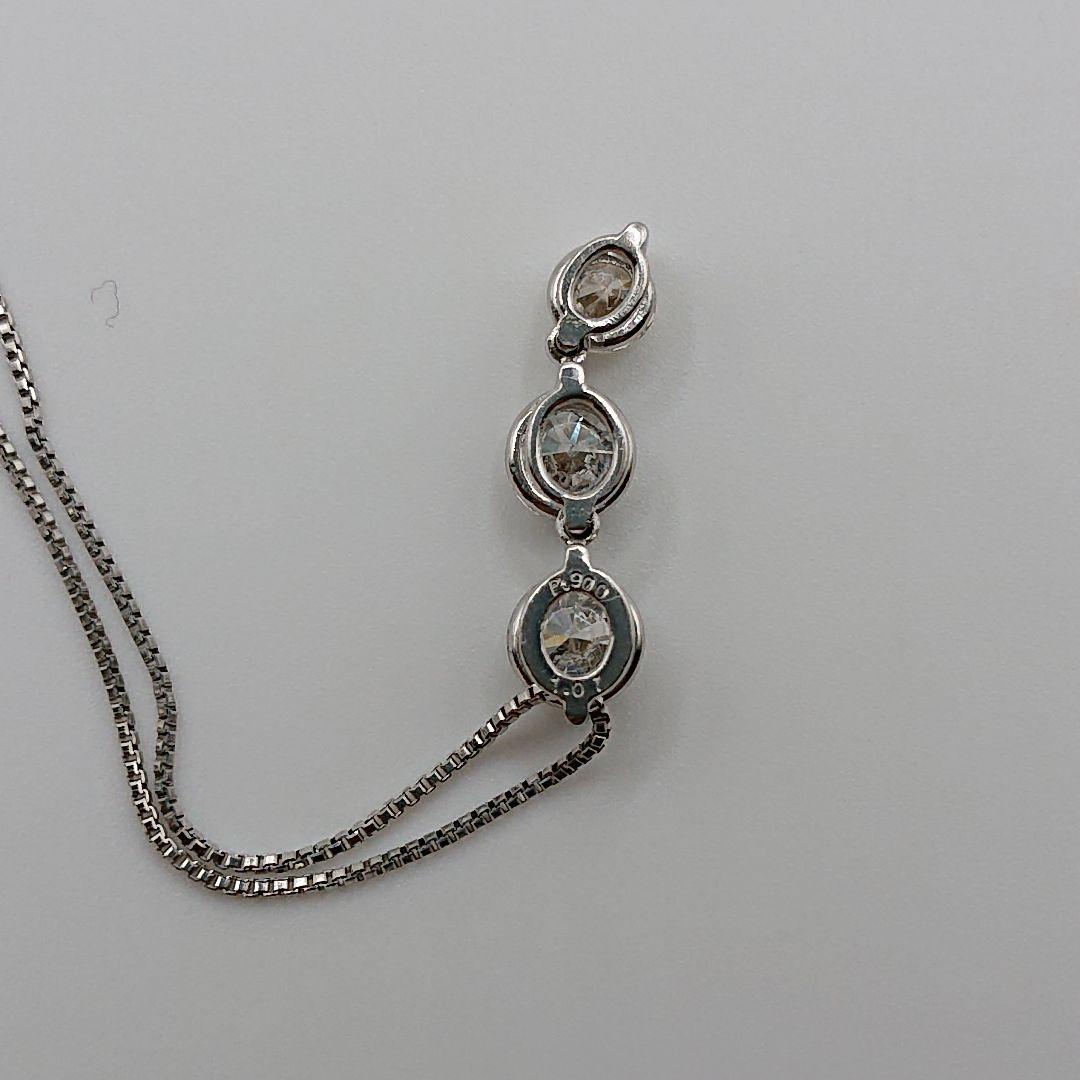 ゆみ様1カラットUP 3粒 揺れる 天然ダイヤモンドネックレスPt900/850