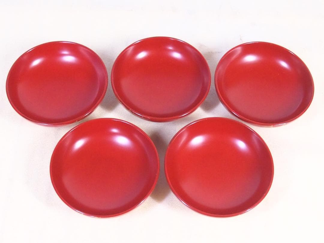 【美品】輪島塗 西久保田漆器店 桔梗蒔絵 小吸物椀 5客 瓢型/朱塗 漆器/食器