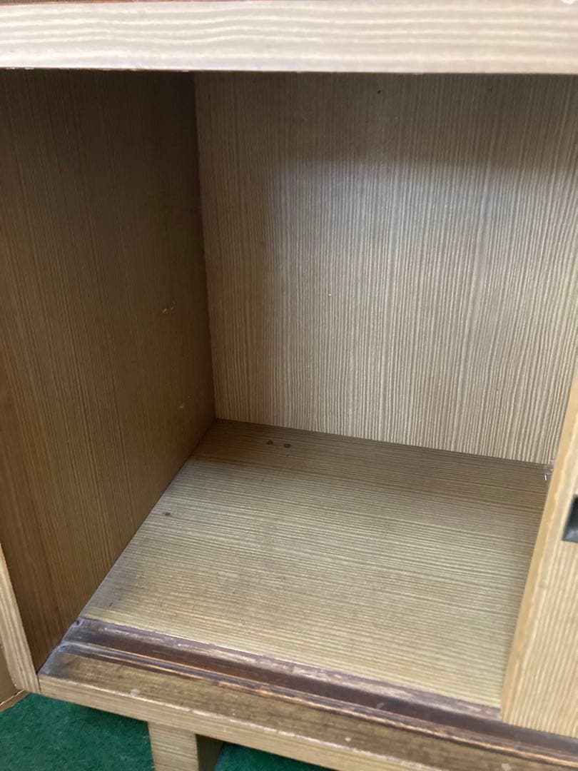 アンティーク　木製ガラスキャビネット スライドドア付き　昭和レトロ　茶箪笥