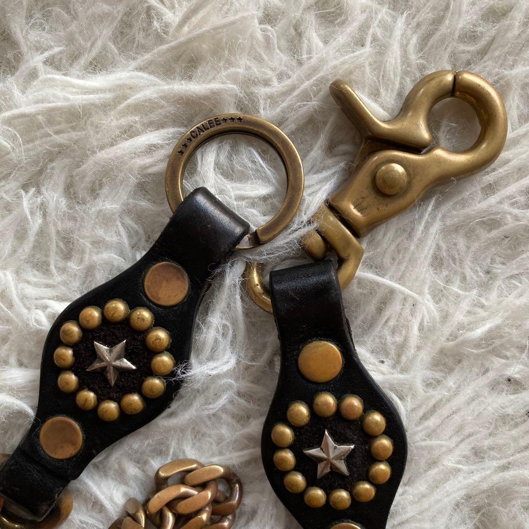 髭さんキャリー/CALEE　ウォレット チェーン　レザー&ゴールド