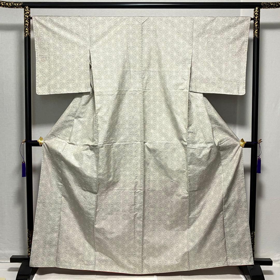 D92 本場白大島紬 麻の葉 正絹 着物 袷 しつけ糸付き未使用極美品