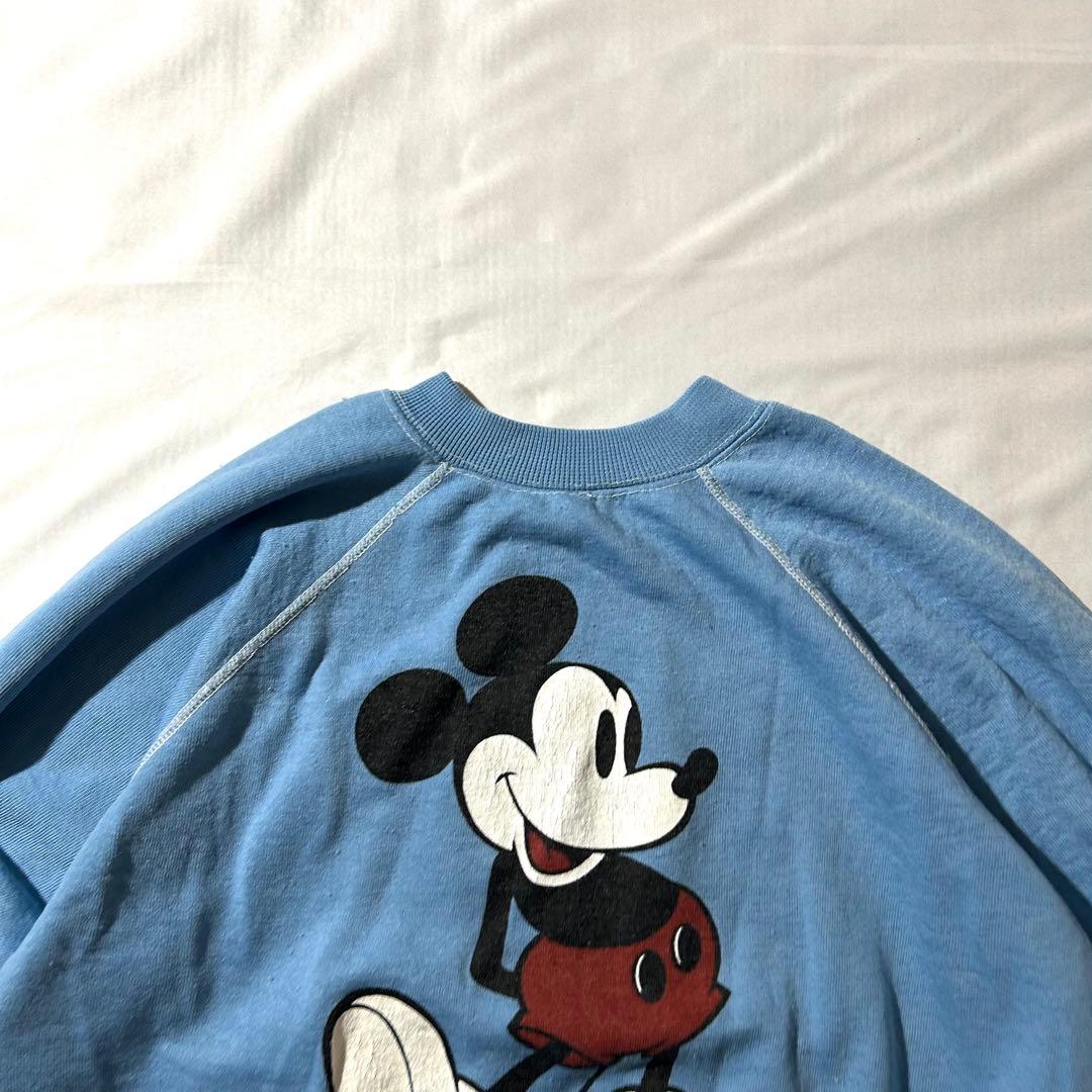 80sミッキーマウスプリント 白足 スウェット vintage 水色 短丈