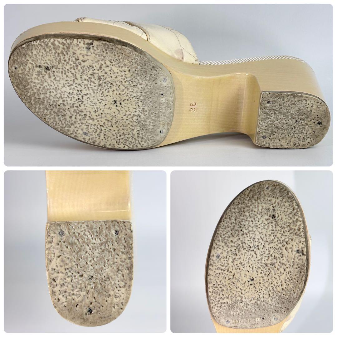 CHANEL シャネル ターンロック ミュール レザー アイボリー ヒール8㎝