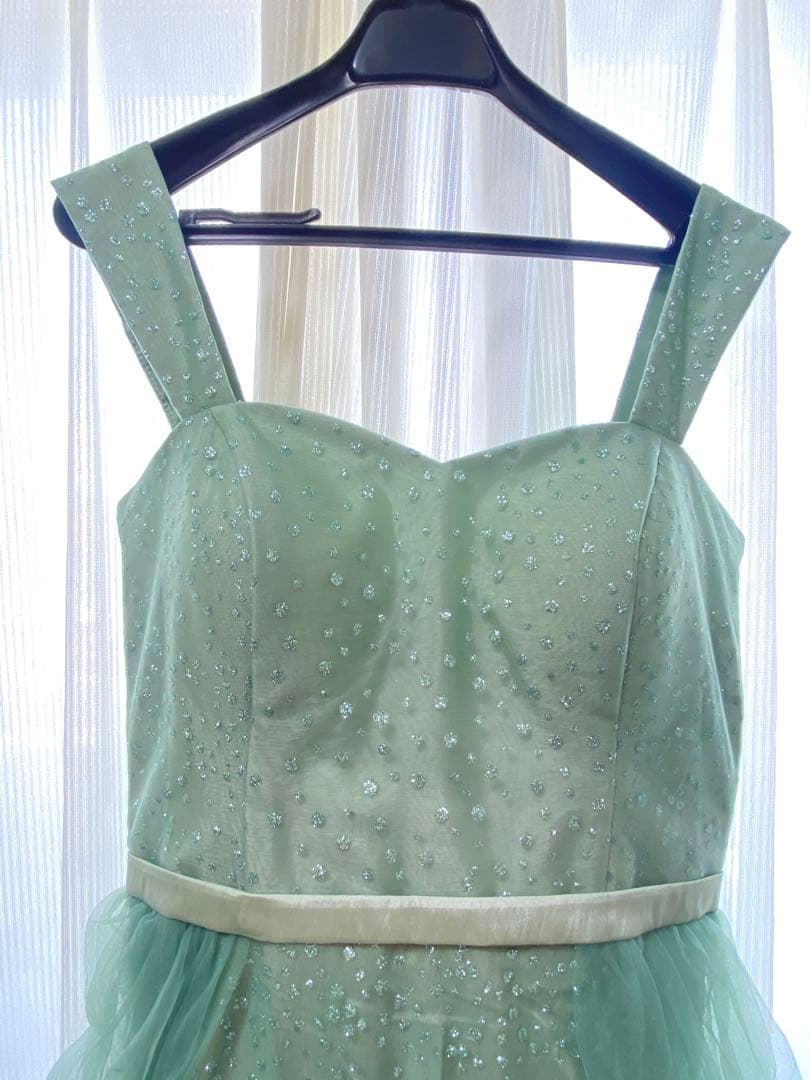 アナベル　アイスグリーンドットラメボリュームチュールドレス