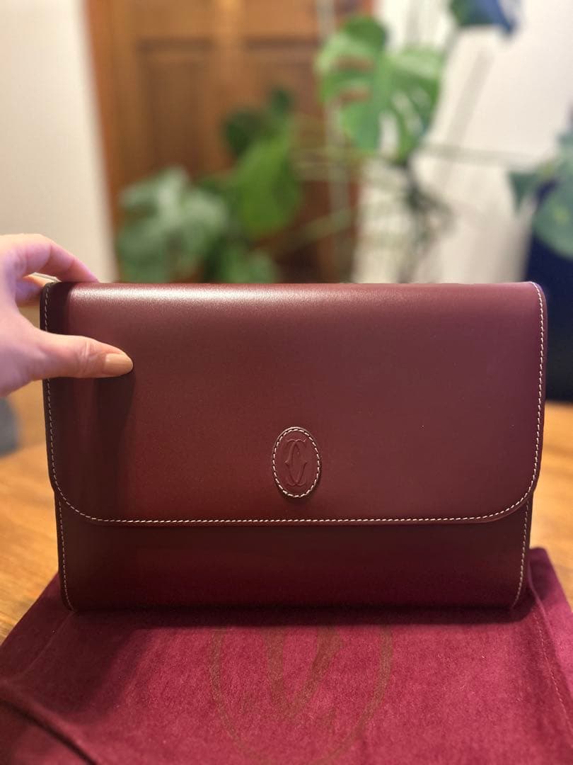 バーガンディレザー クラッチバッグ