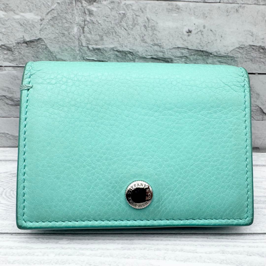 【美品】TIFFANY 名刺入れ カードケース ブルー　レザー　レディース