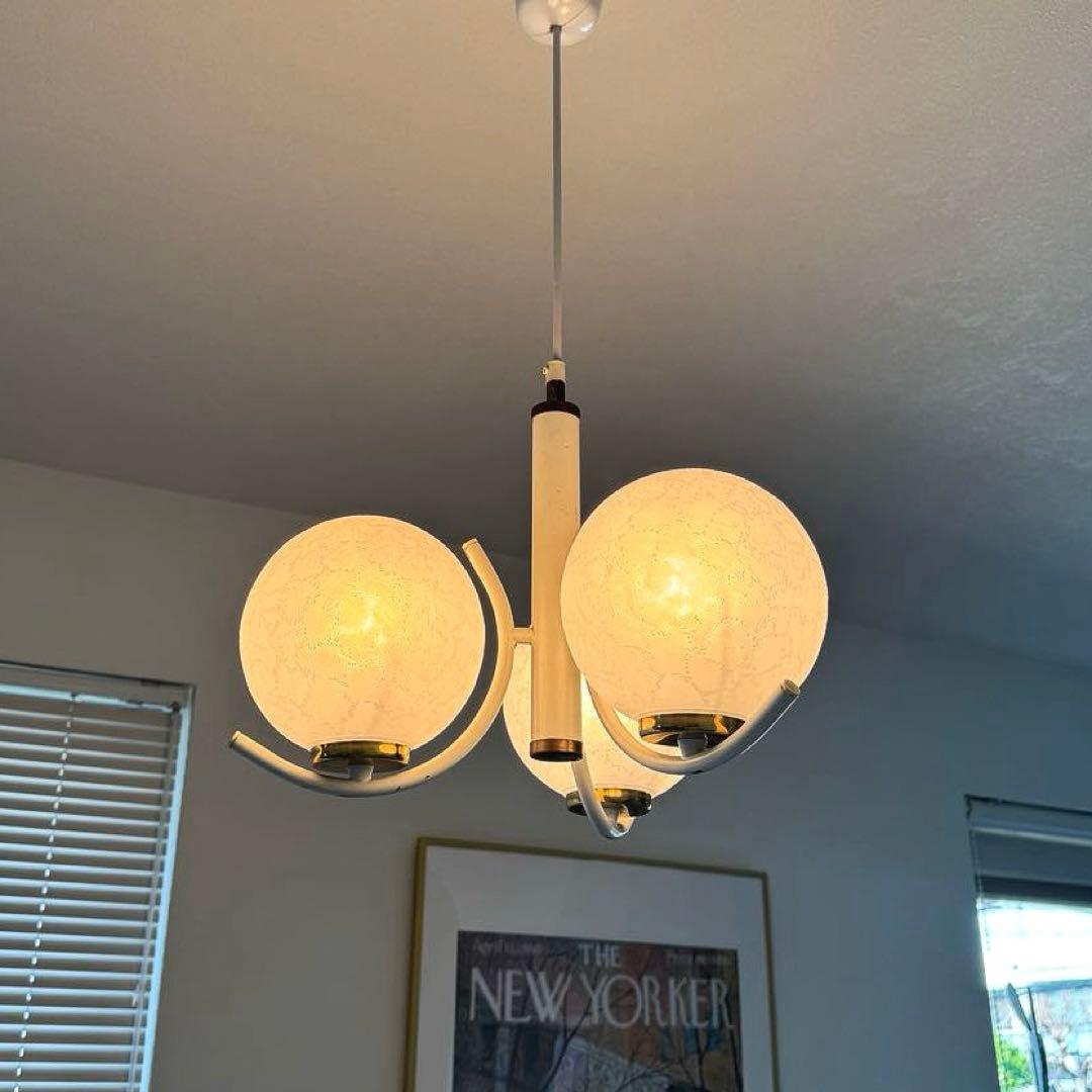 【KRN】ヴィンテージ ガラスシャンデリア 3灯