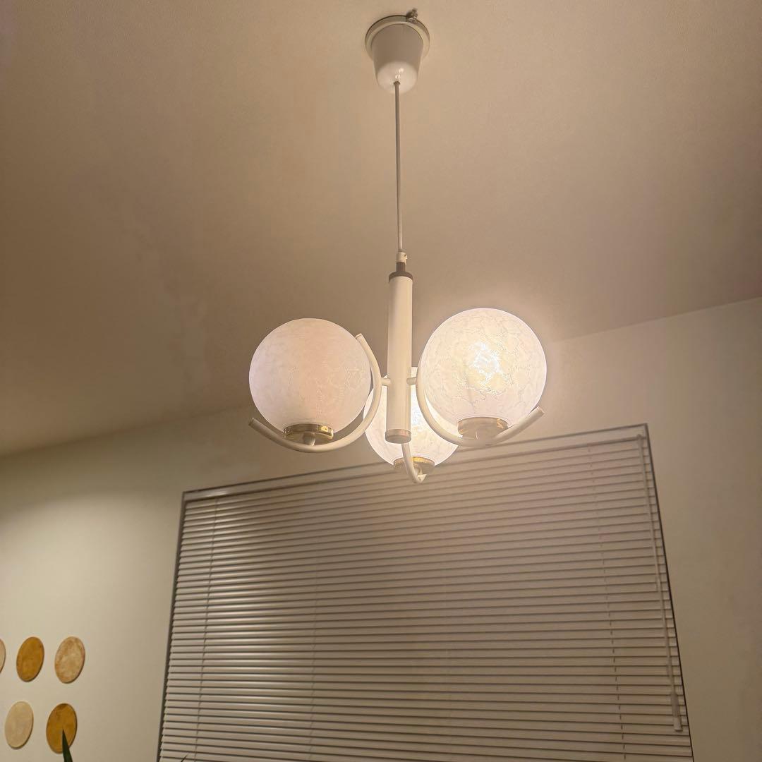 【KRN】ヴィンテージ ガラスシャンデリア 3灯