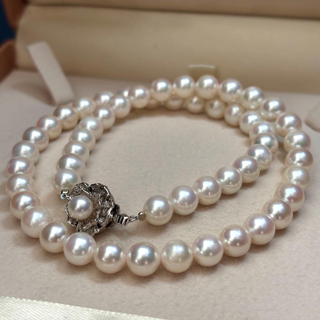 テリ強✨　あこや真珠　パール　ネックレス　約7.5-8.0mm SILVER刻印