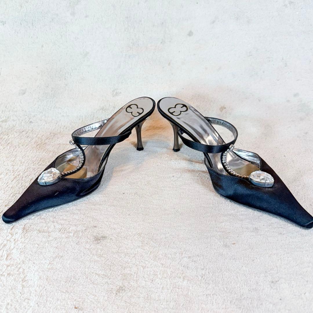 ESCADA エスカーダ ハートビジュー サテン ミュール 37 黒