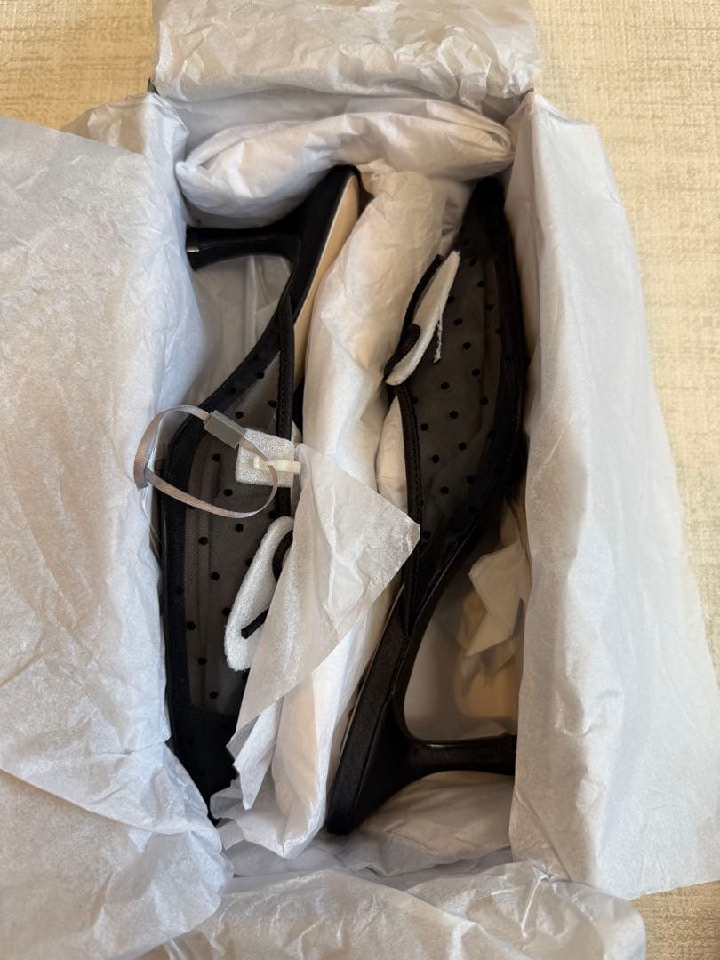 **超美品** SNIDEL スナイデル ドットチュールリボンミュール ブラック