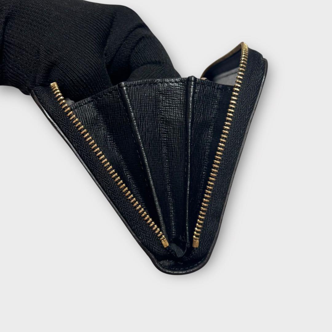 超美品✨FURLA フルラ　長財布　ラウンドファスナー　ロゴ金具　黒　レザー