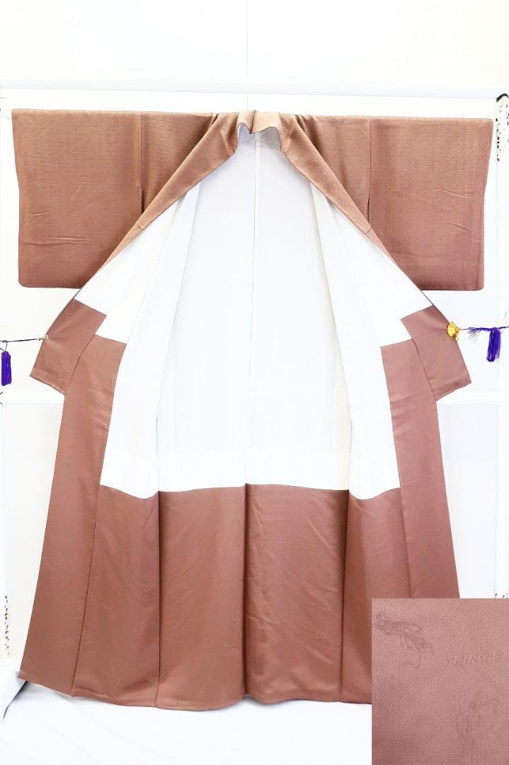 ★専用★美品 小紋 千地泰弘 作家物 ココアブラウン 格子身丈164.0cm正絹