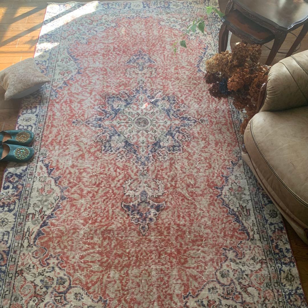 超大判　コーラルレッド　265×144 トルコヴィンテージラグ　メダリオン