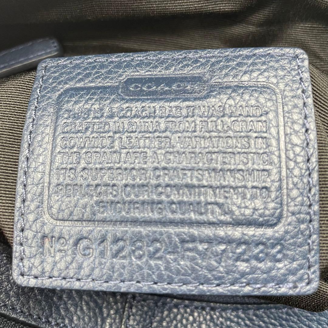 美品　コーチ　ウエストポーチ　ボディバッグ　レザー　シボ革　ネイビー