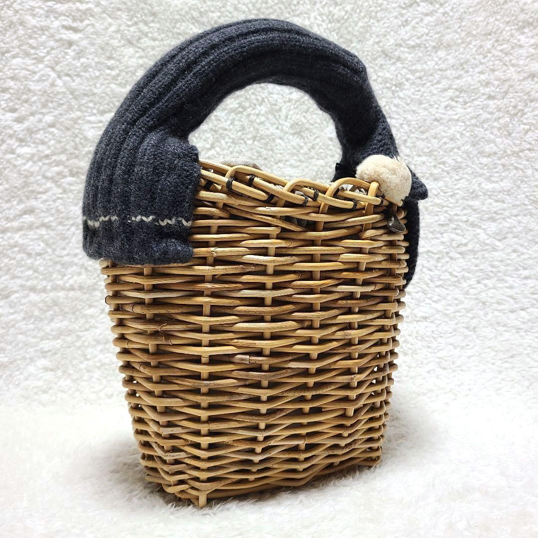 【希少】　エバゴス　かごバッグ　紅藤　鏡付き　天然素材　被せハンドル　装飾