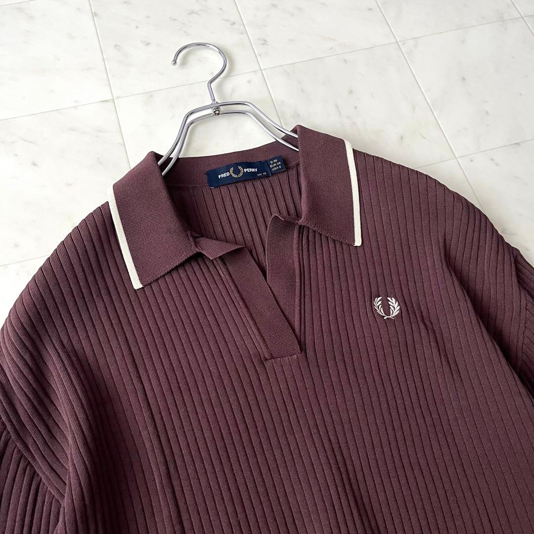 ほぼ未使用♡フレッドペリー ポロニット リブ ショート丈 シースルー 38 茶