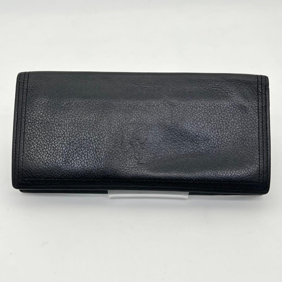 イヴサンローラン 長財布 フラップ 折りたたみ カサンドラ YSLロゴ 黒 本革