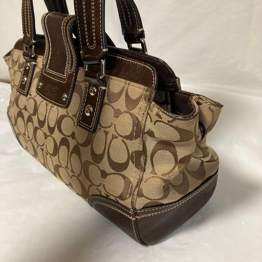 COACHシグネチャー ハンドバッグ.，ターンロック★13975 ブラウン