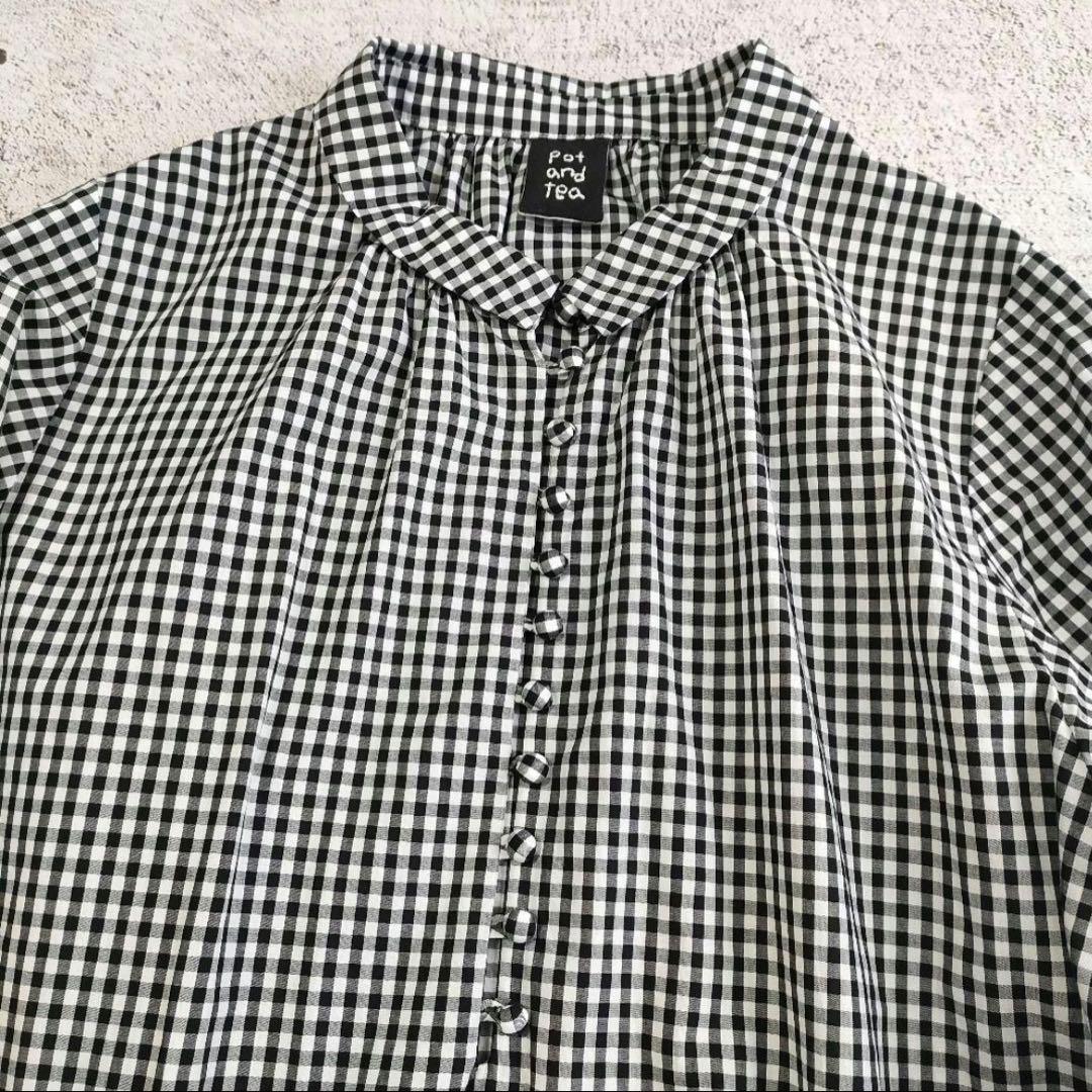 pot and tea ギンガムチェックボタンたくさん襟付きワンピース　日本製