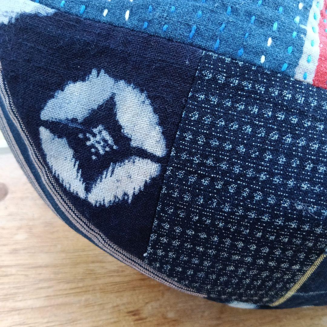 古布鶴亀　グラニーバッグ　鶴亀寿　藍染型染　ハンドメイド　柿渋染め