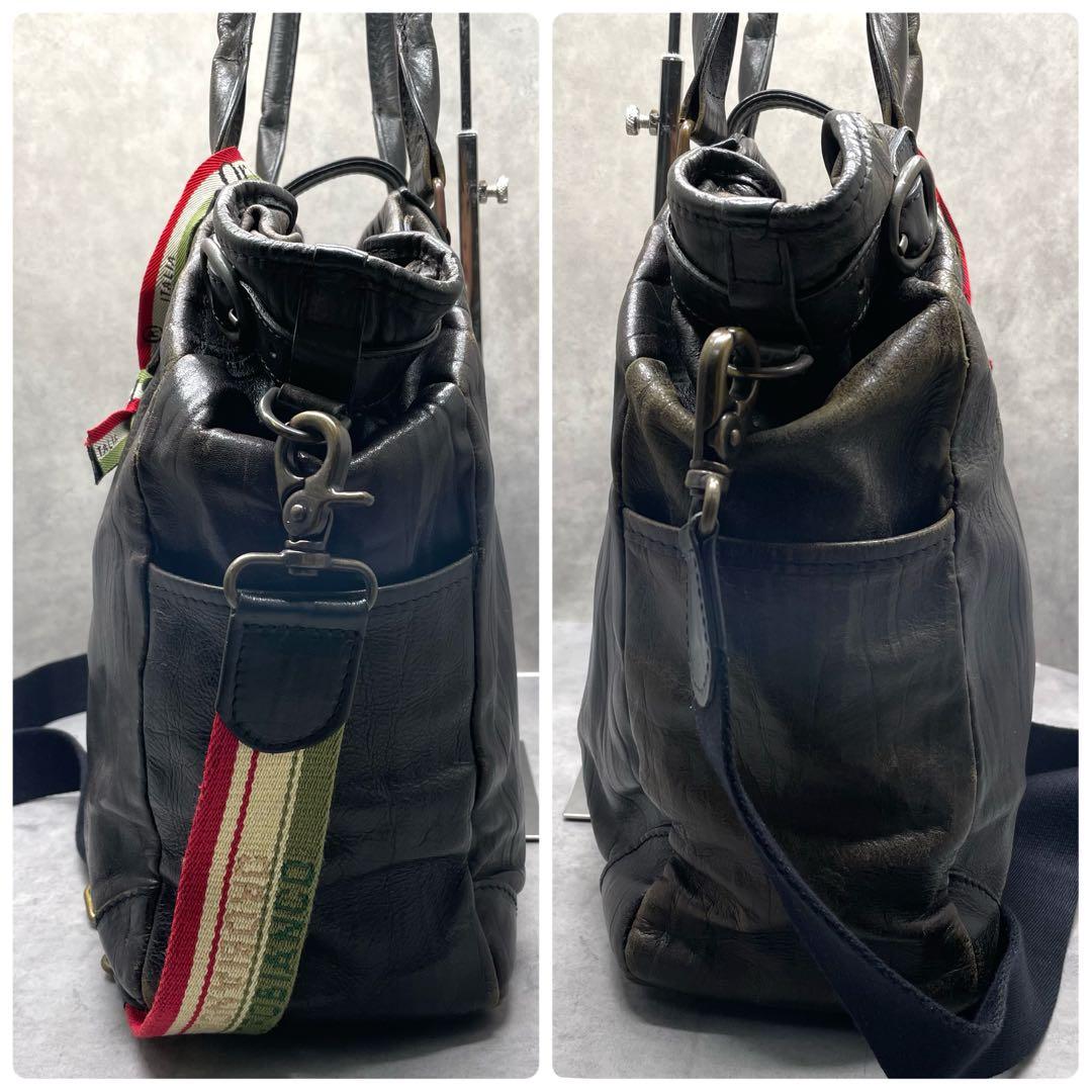 オロビアンコ 本革 2WAY ボストンバッグ 大容量 黒 イタリア製