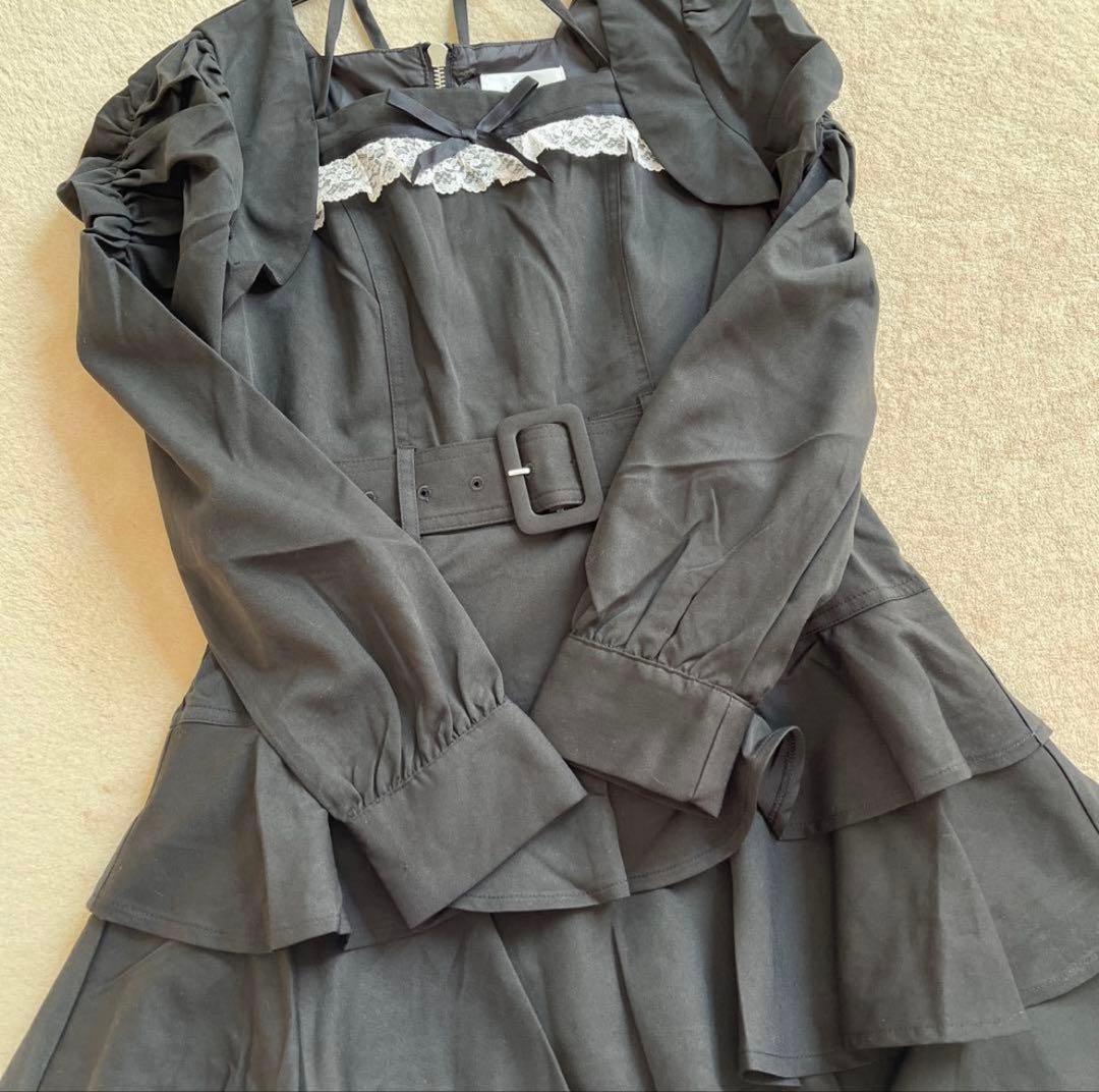 pium ティアードフリル長袖ミニワンピース ブラック