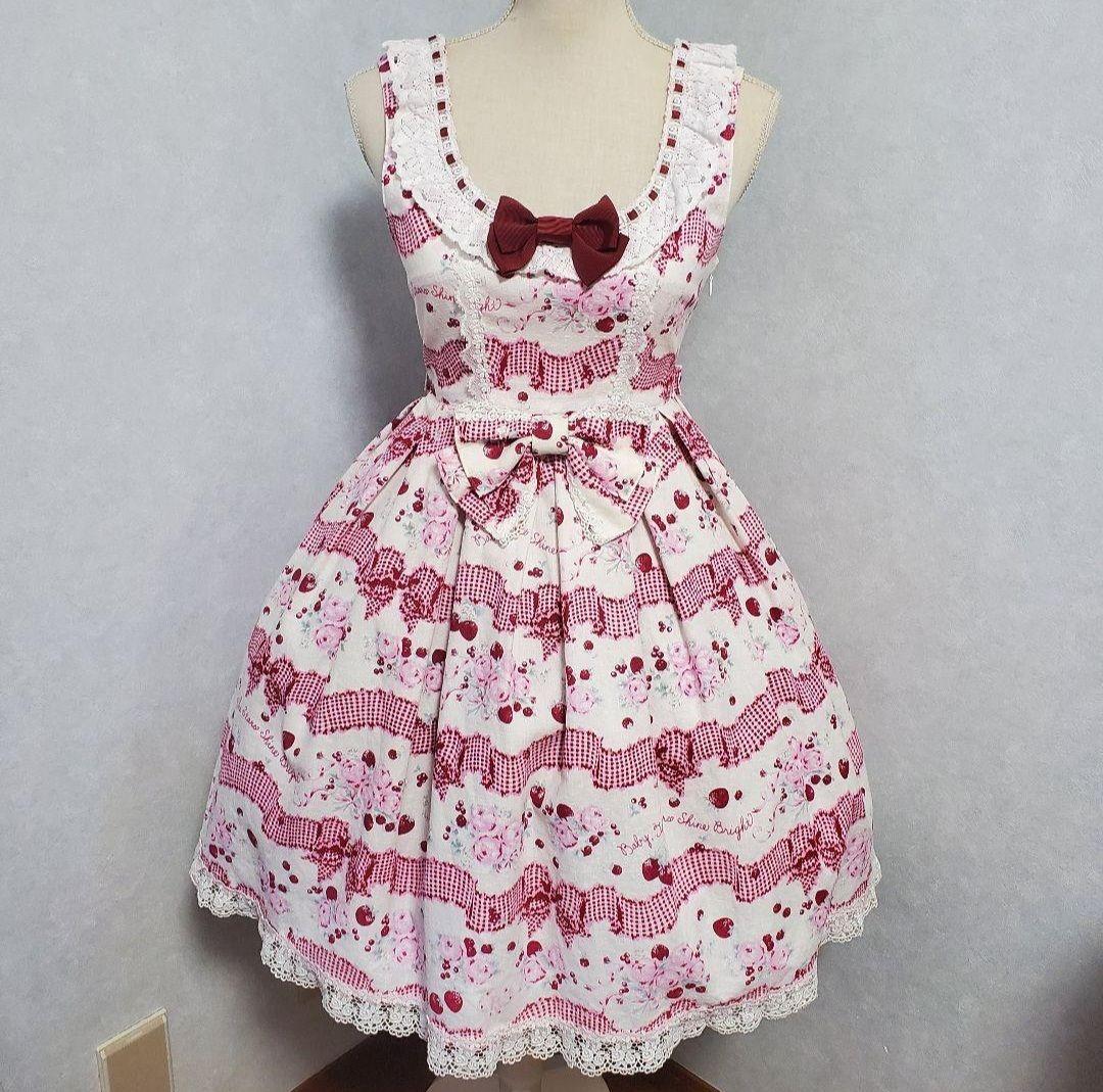 BABY, スウィートギンガムボーダーリボンリボンJSK KC セット オフ白