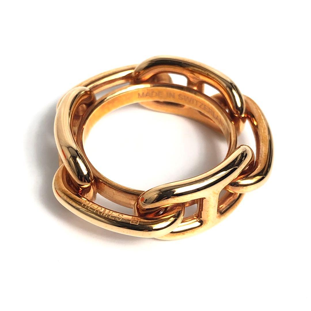 【良品】HERMES エルメス スカーフリング シェーヌダンクル ピンクゴールド
