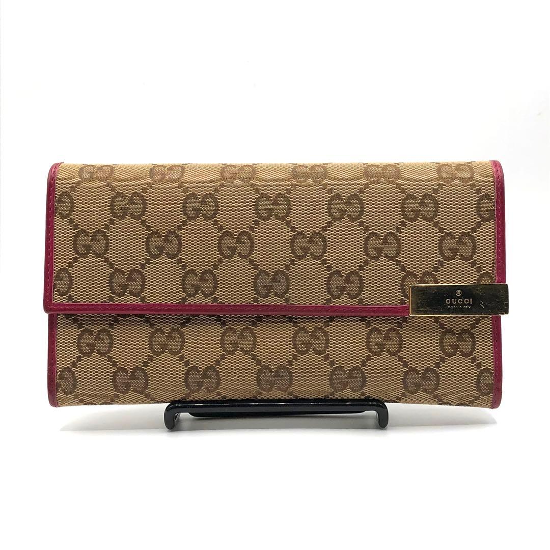 グッチ 長財布 プレート フラップ GGキャンバス レザー