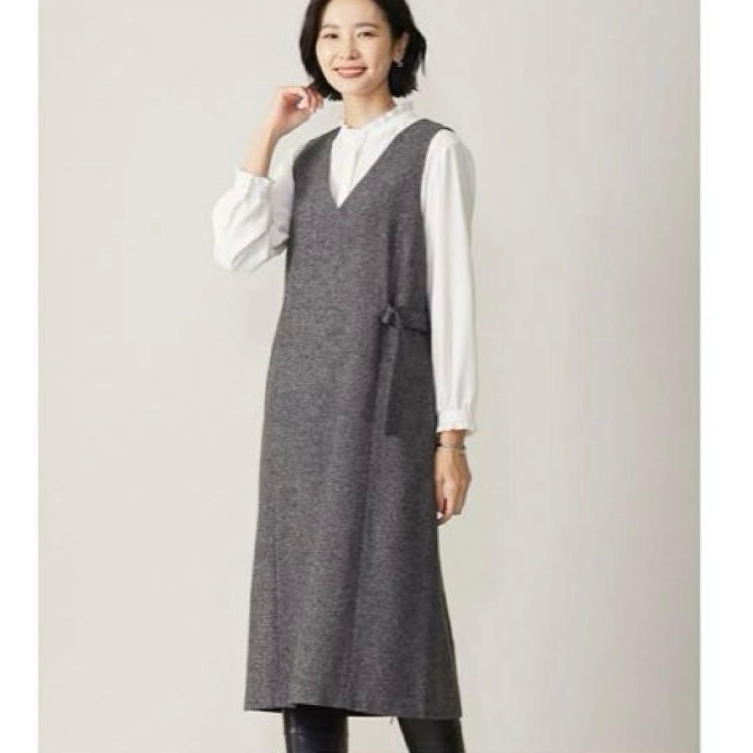J.PRESS シルクネップ ツイードジャンパースカート グレー大きいサイズXL