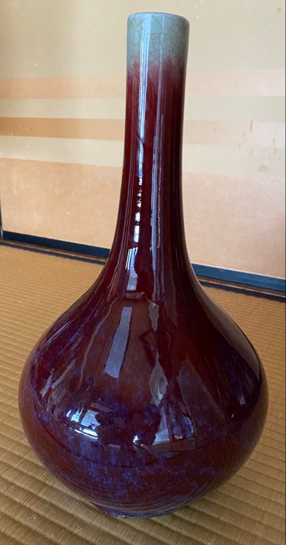 辰砂　首長壺　箱、台座あり