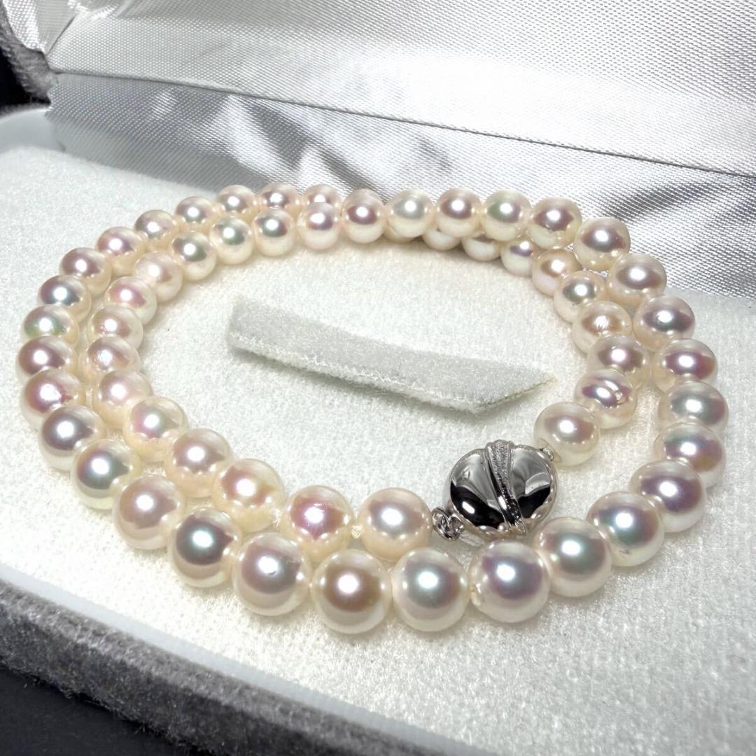 【テリ最強/美品】あこや パール 本真珠 ネックレス 7.5mm シルバー刻印
