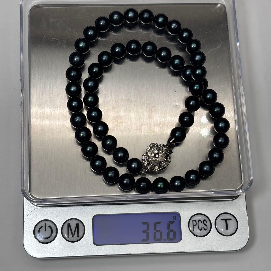 あこや真珠　パール　ネックレス　7.5-8.0mm ブラックグリーン系