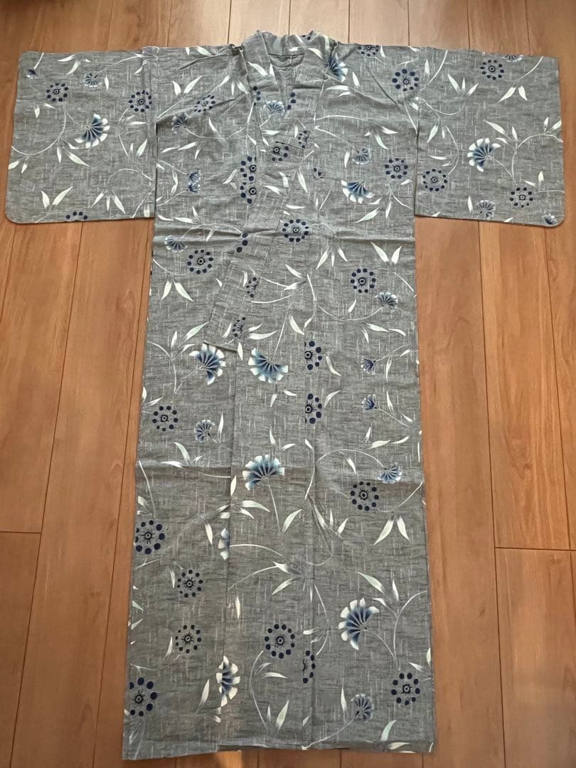 竺仙　浴衣　細浴衣 グレー　なでしこ　撫子