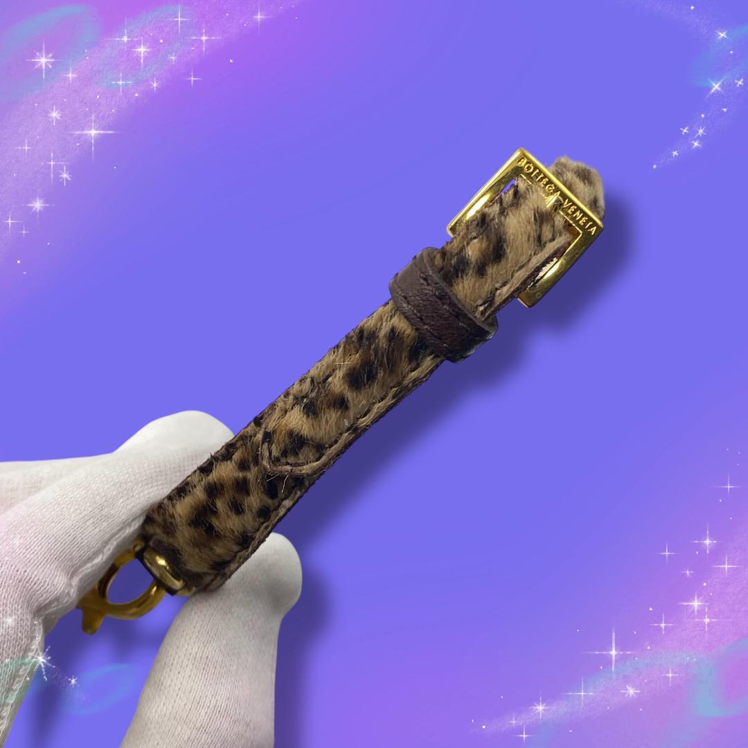 《美品》 ボッテガヴェネタ 首輪 リード レオパード ハラコ イントレチャート