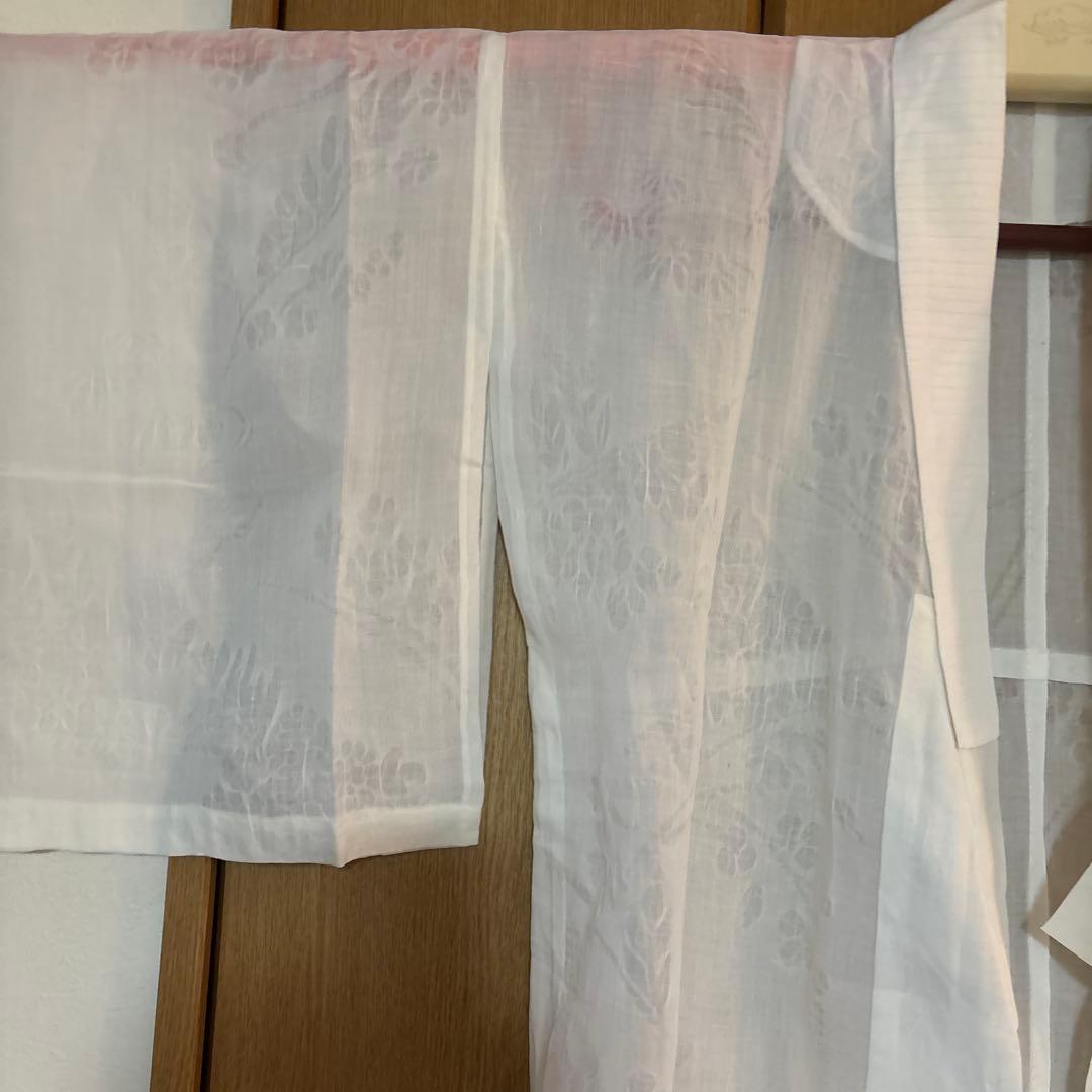 小千谷　本麻長襦袢　ユーズド　半衿付き　草花文様