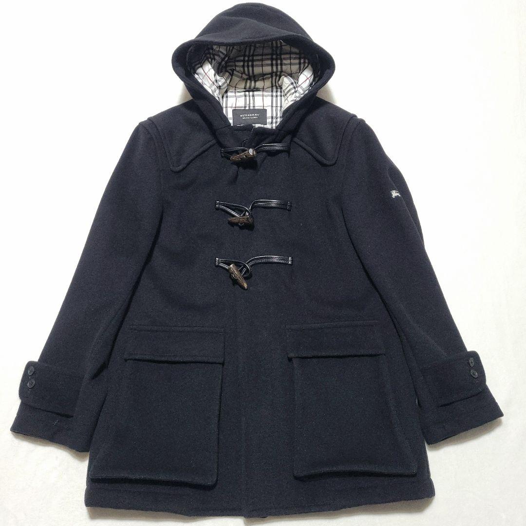 バーバリー　ダッフルコート ノバチェック ホースロゴ 羊毛 水牛トグル ブラック